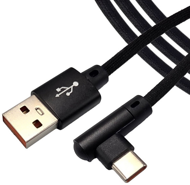 코벨 USB-A to C 90도 직각 6A 고속충전 패브릭 케이블 최대 66W, 1개, 블랙, 3m