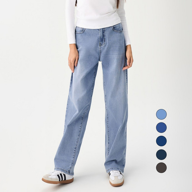 엘블로썸 여성 [숏 기본 롱] 스판 리얼 와이드 허리편한 히든밴드 청바지