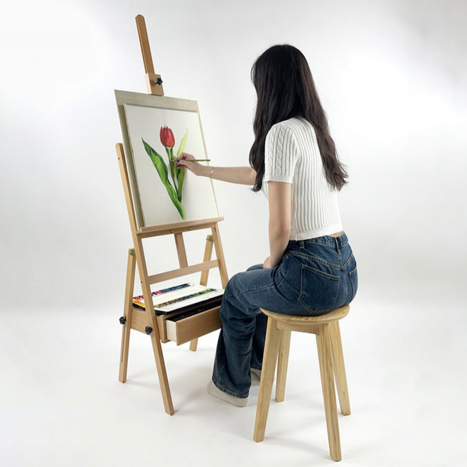 올지 서랍형 이젤 전문가용 원목 이젤거치대 우드 나무 캔버스