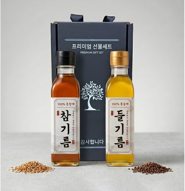 참맛숯불김 100%통깨 저온압착 참기름+들기름 180ml 선물셋트, 1개