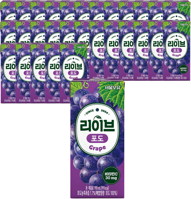 서울우유 리이브 포도 주스, 190ml, 48개