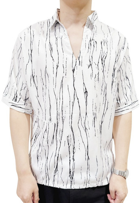 치유쿠 남성 여름 셔츠 아이스 반팔 티셔츠 v넥 프린트 와이드 셔츠 반팔 소매