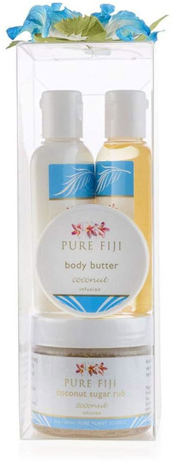 여성과 남성을 위한 퓨어 피지 스파 선물 - 바디 상자 포함: 슈가 스크럽 목욕 및 오일 버터 로션 향 노니, Coconut