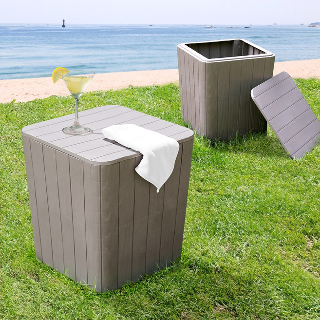 큐브 수납 테이블 야외 사이드 간이 보관 카페 의자 수납겸용 캠핑 휴대용, 그레이