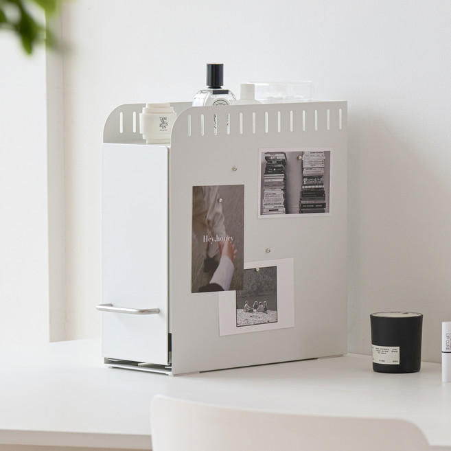 라라밤 프리미엄 슬라이딩 슬림 철제 수납함, 화이트, 1개