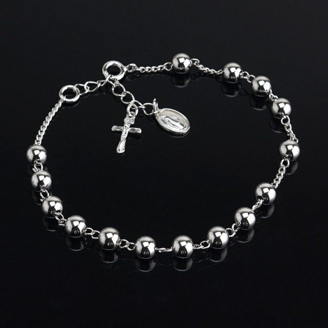 실버묵주팔찌 5mm 천주교 가톨릭 성물 P0000DJA, 1개