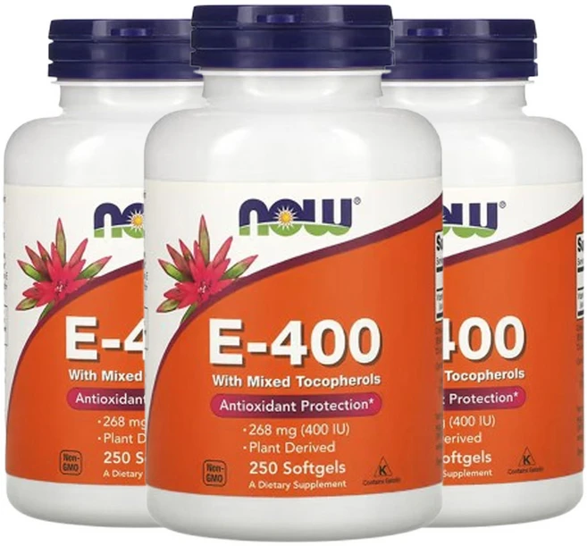 나우푸드 혼합 토코페롤 함유 E-400 268mg(400IU) 소프트젤 250정, 3개 - 쿠팡