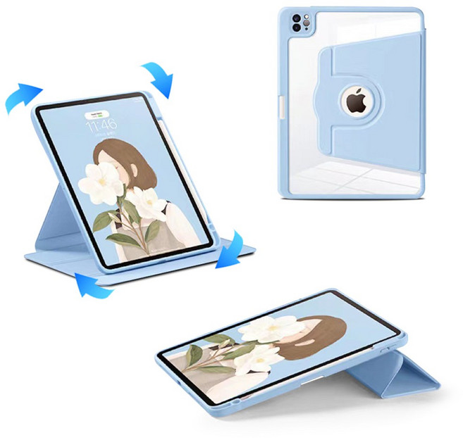 투에이비 아이패드 펜슬 수납 360도 회전 거치대 케이스, 스카이