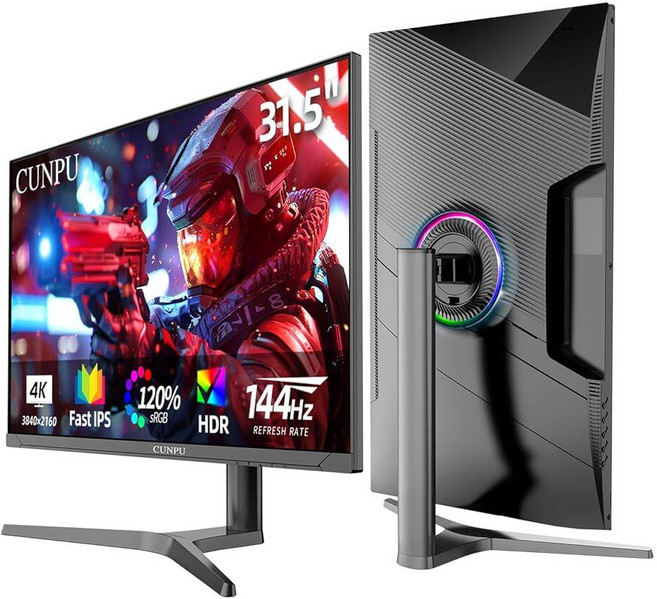 CUNPU 32인치 4K 144Hz 게이밍 모니터 UHD 고속 IPS 패널 1ms GTG sRGB 120% 프리동기화 및 G-Sync 디스플레이 포트 HDMI 2.1, CUNPU 32인치 4K 144Hz 게이밍 모니터 UH