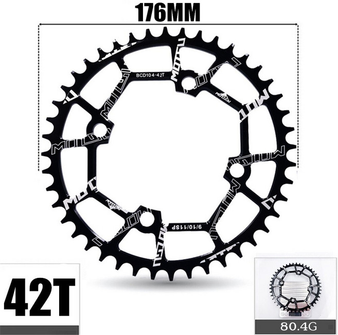 VXM 104BCD 체인 링 타원형/원형 와이드 좁은 체인 휠 MTB 산악 자전거 자전거 30T-52T 크랭크 셋 치아 플레이트 부품 104 BCD, Round 42T Black, ROUND 42T Black, 1개