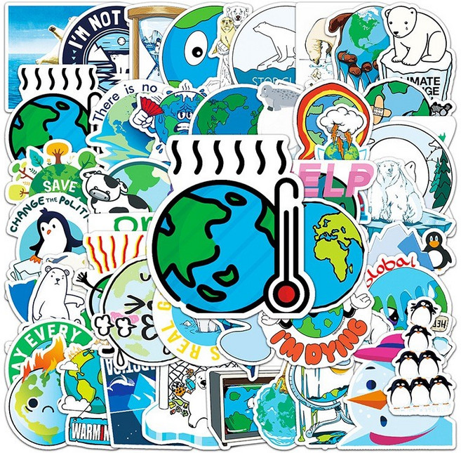 지구 온난화스티커 리무버블 다꾸 폰꾸 인스 도무송 감성꾸미기 50매, 스티커 50매