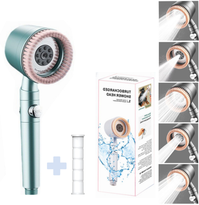 브이럽스 수압상승 브러쉬 필터샤워기, 그린 (필터기 1+1), 1개