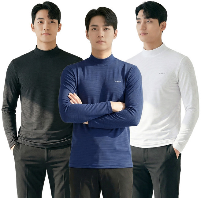 <BFL> (1+1+1) 남성 여름용 기능성 냉감 스트라이프 긴팔 반목 티셔츠_콜드 플레이스 긴팔티