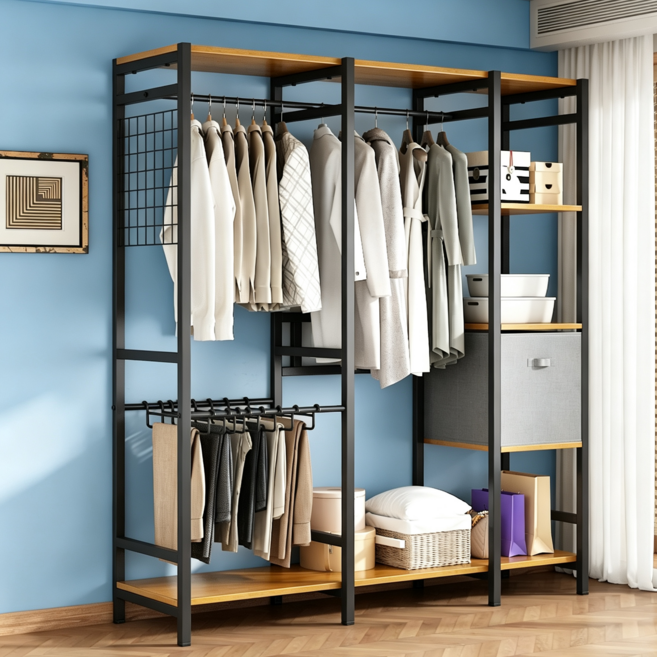 Takata 모던 드레스룸 시스템 행거 옷장 철제 스탠드 옷걸이 수납장, 블랙