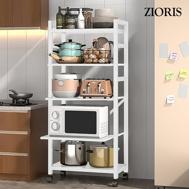 지오리스 수납완성 이동식 다용도 전자레인지 및 밥통 주방 수납장, 화이트