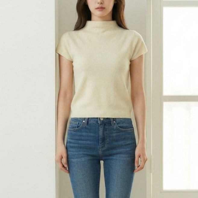 여성 반목 반팔 니트티 스판 슬림핏 소프트 기본니트 데일리 출근룩 오피스룩 간절기 초여름 레이어드 니트