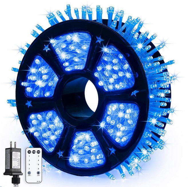 JMEXSUSS 168FT 600 LED 크리스마스 조명 실외 방수 8 모드 실내 스트링 외부 따뜻한 화이트 트리 조명을 위한 침실 결혼식 파티 홀리데이 교실 장식용 플러그인, Blue, 1개