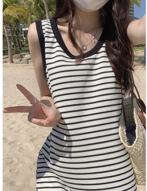 탑트레일 빅사이즈 스트라이프 민소매 원피스 여름원피스 캐주얼원피스 가벼운원피스