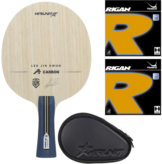 [인기/추천상품] 하이러닛 탁구라켓 이진권 A카본 + 야사카 리간 러버 부착세트 + 고급 하드케이스 포함 그립선택ST/FL, 1세트, 그립 선택:FL(부채꼴형)