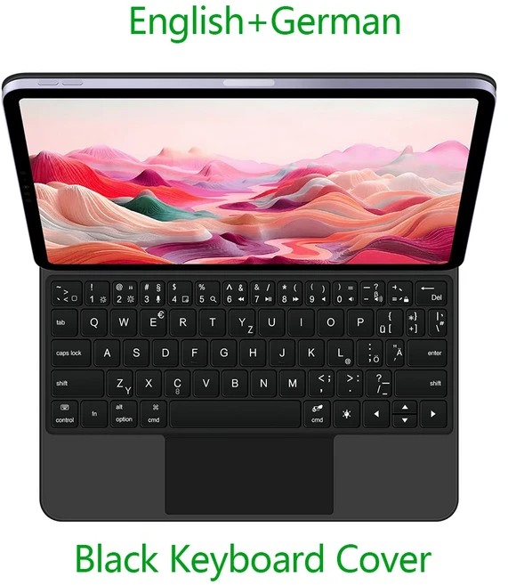 iPad Air 11 인치 M3 M2 터치 백라이트 키보드 용 스마트 매직 키보드 케이스 iPad Air 6 5 4 5th 4th Gen, 01 iPad Air 11 M3 2025, 14 Black-German