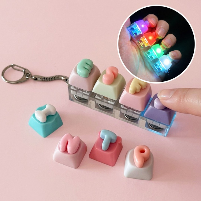 일오삼 나만의 MBTI 4구 LED 키캡 만들기 키보드 치트키 딸깍이 피젯 키링, 1세트, LED불빛