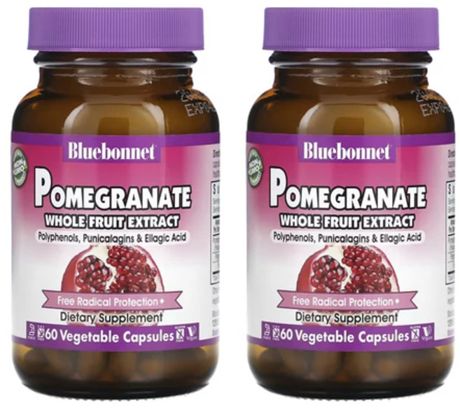 블루보넷 뉴트리션 석류 통과일 추출 800mg 베지 60캡슐 x2통 푸니칼라진 폴리페놀, 2개, 60정 - 쿠팡