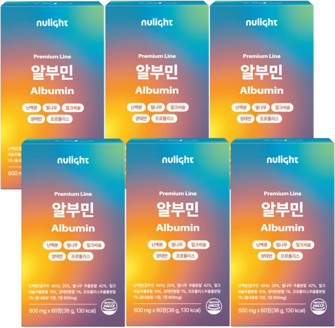프리미엄 알부민 100% 난백 고순도 고함량 흡수빠른 단백질 식약처 인증 누라이트, 6박스, 60정 - 쿠팡