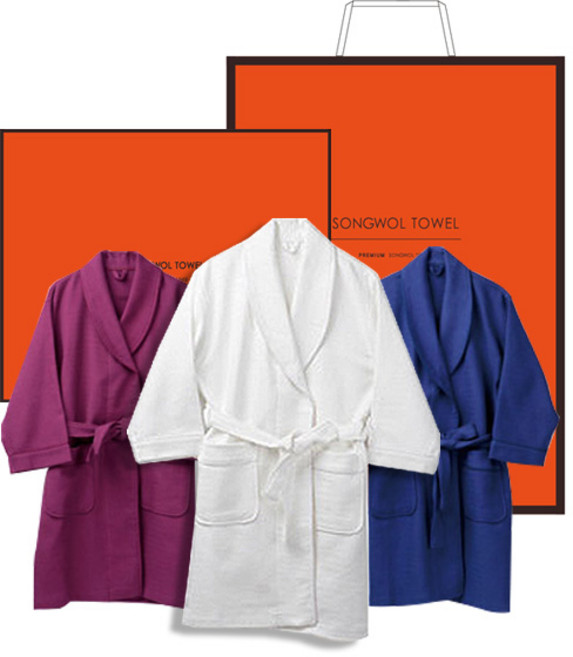 송월타올 헤링본 호텔 샤워가운 + 선물세트 (케이스+쇼핑백), 1개, 화이트L