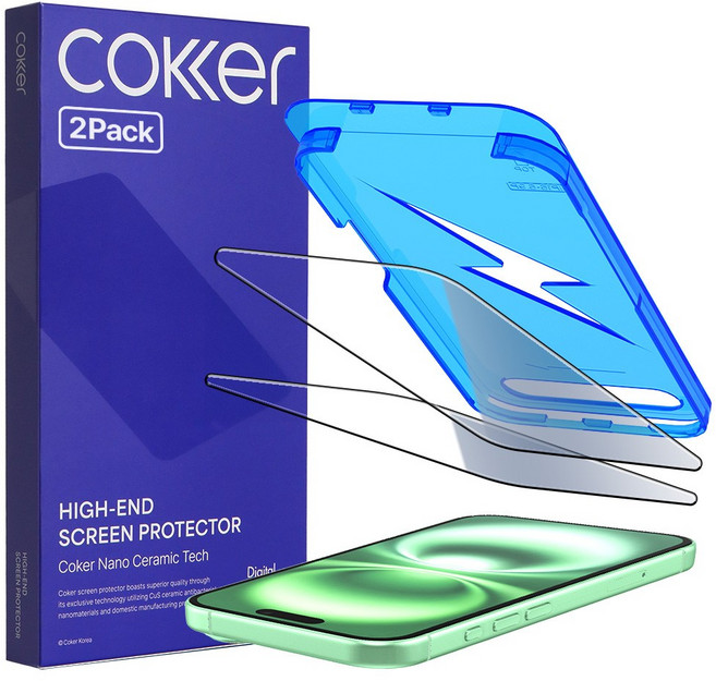 코커 1초부착 원터치 아이폰17 실크글라스 강화유리 액정보호필름, 2개