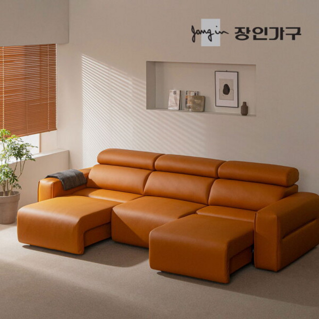 [장인가구] 조디 4인 전동 모션 슬라이딩 슬라이드 무빙 가죽 리클라이너 소파 (정상가 1 200 000원/착불) ★쿠션증정★, 색상:패브릭-크림아이보리