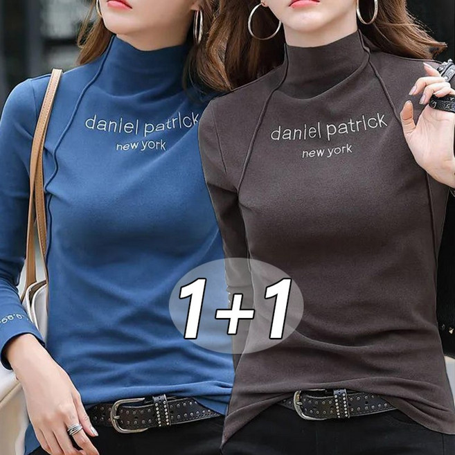 JUSTFEELING 1+1 여성 기모 반폴라 이너 티셔츠 가을겨울 긴팔티 따뜻한 반목티 상의