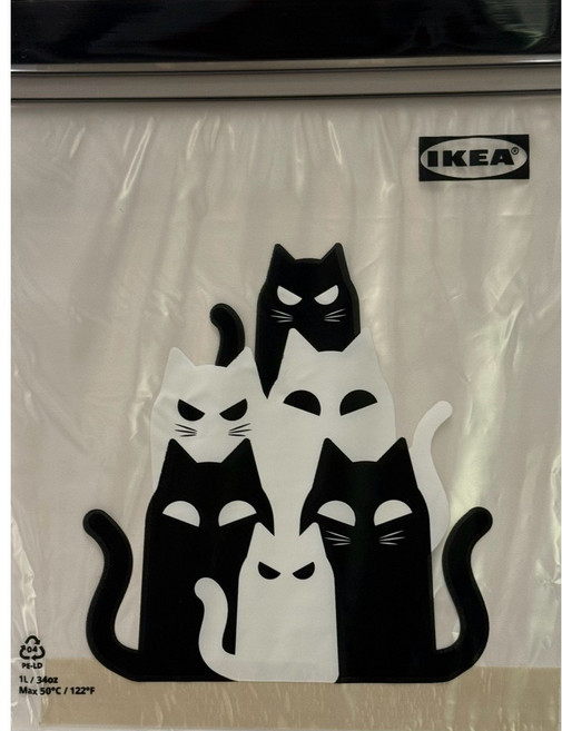 IKEA KUSTFYR 保鮮袋 夾鏈袋 貓咪圖案 1L, 中號（M）, 1個, 25個裝