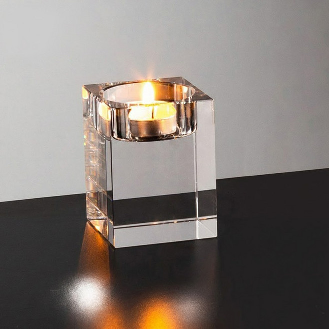 크리스탈 티라이트 캔들홀더 유리 투명 사각 인테리어 소품, 스퀘어 투명 8cm