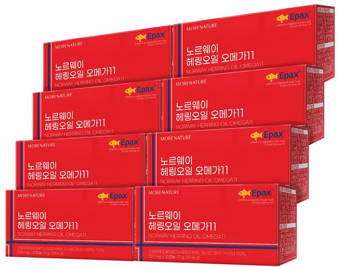 모어네이처 노르웨이 헤링오일 북대서양 북유럽 EPA DHA 오메가11 30캡슐, 8개, 30정