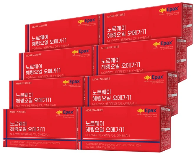 모어네이처 노르웨이 헤링오일 북대서양 북유럽 EPA DHA 오메가11 30캡슐, 8개, 30정 - 쿠팡
