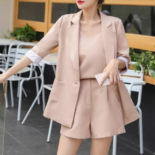 여성 롤업자켓 반바지 나시 정장 세트 쓰리피스