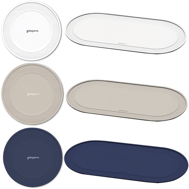 반려동물 미끄럼방지 논슬립 방수 실리콘 원형 밥그릇 매트, GCM-20 2구 식기매트 (600MM), 린넨베이지, 1개