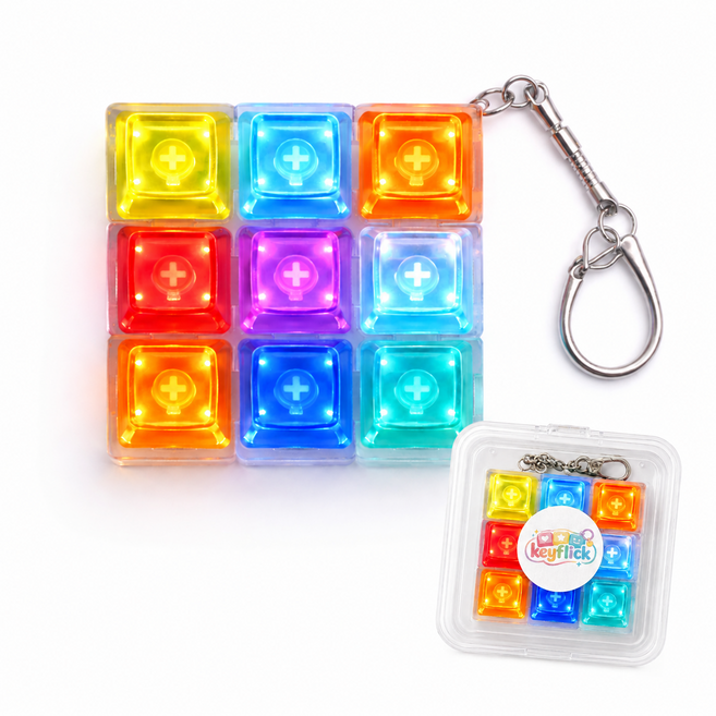 키플릭 테트리스 LED 딸깍이 키캡 키링 9구 키보드 클리커, 레인보우, 딸깍이9구