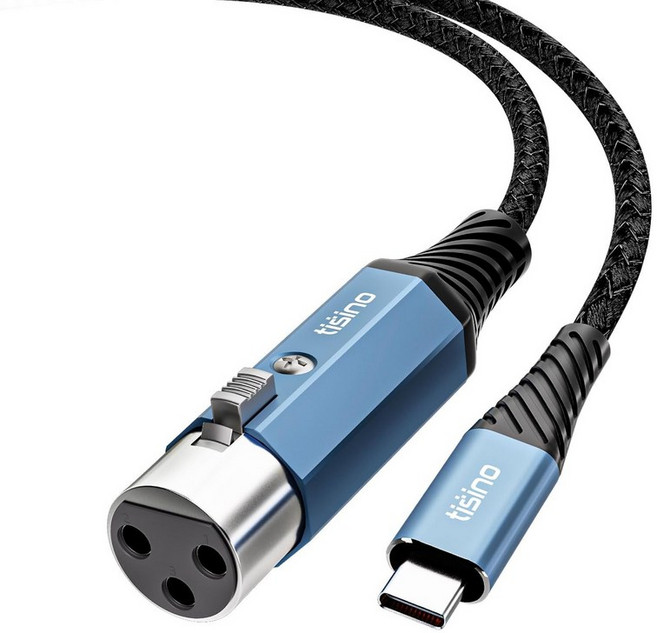 티시노 XLR에서 USB C 마이크 케이블 업그레이드된 하이파이 오디오 녹음 다이나믹 마이크레코더노트북태블릿용 0.5m1.6피트