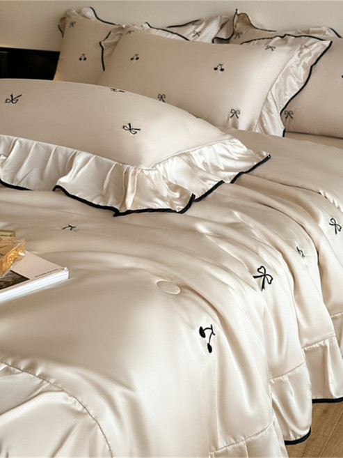 여름용 텐셀 아이스 실크 이불 세트 시원한 쿨링 여름이불 싱글 더블 레이스 디자인 꿀잠 보장 알러지케어 가능 4종 세트