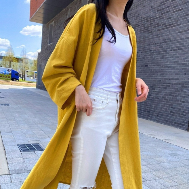 여성용 숄 로브 린넨 롱 가디건 루즈핏 여름용