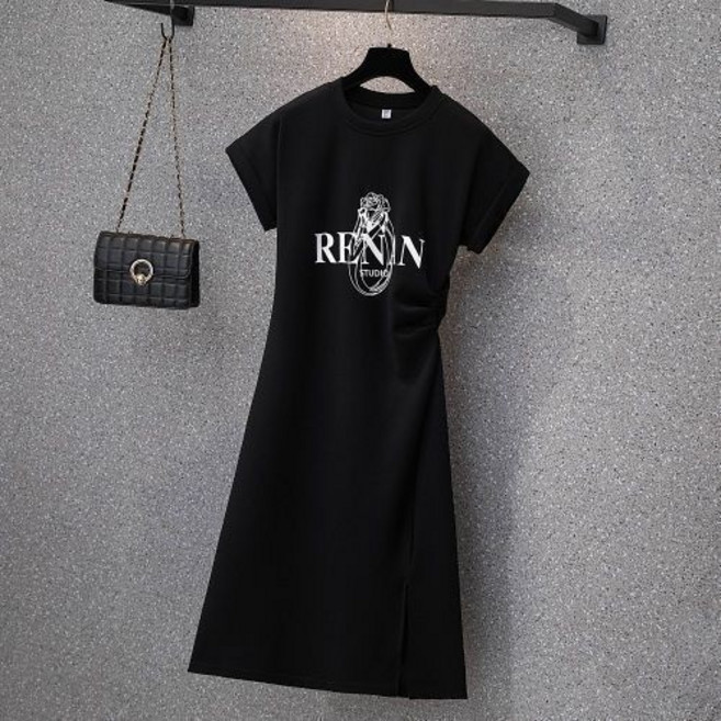 RENIN STUDIO 大尺碼顯瘦A字洋裝, 黑色