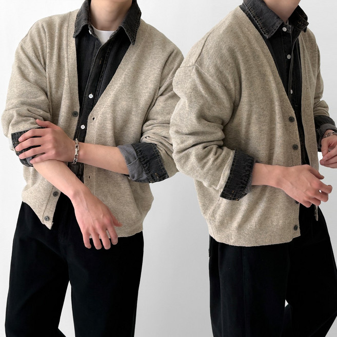 빠델 어깨넓어보이는 탄탄한 루즈핏 남성 사계절 울 니트 가디건