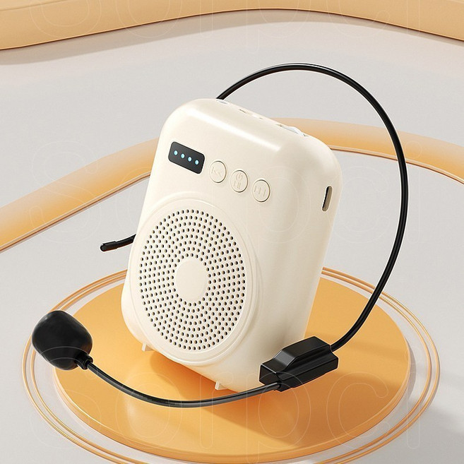 Sorpci 휴대용 강의용 가이드 마이크 확성기 메가폰 헤드마이크 블루투스 앰프, 베이지