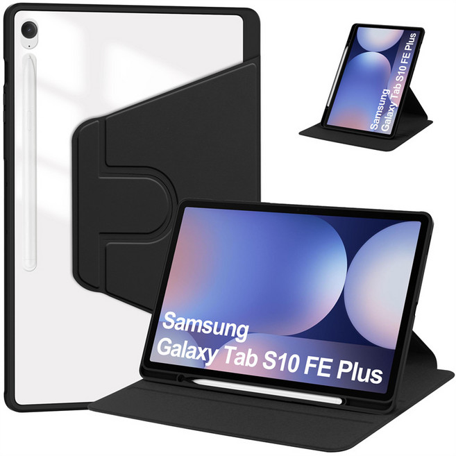 라잇굿즈 갤럭시탭 S10 FE 플러스 케이스 회전형 커버 13.1인치 SM-X620 SM-X626, 블랙, 1개