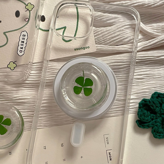 생화 네잎클로버 레진 스마트톡 (2type), 1개, 맥세이프