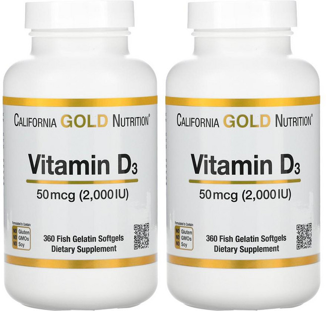 (1+1 행사) 캘리포니아 골드 뉴트리션 비타민D3 2000IU 360정x2개, 360정, 2개