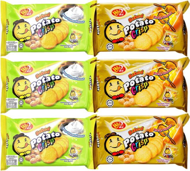 포테이토 크리스프 크리스피 사워크림향+바베큐맛 3개씩 (총 6개), 75g, 6개