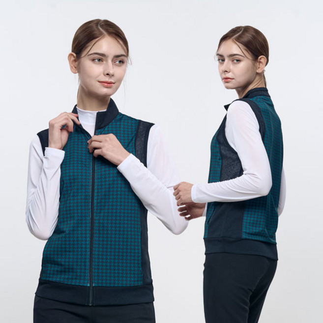 [이지바이] 시크 체크 빅사이즈 스판소재 집업 골프 여성 조끼