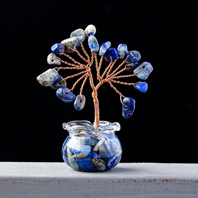 招財水晶樹 聚寶盆 迷你水晶樹 開運擺件 發財樹 淨化磁場 招財擺飾 桌上小物 療癒小物 招財平安開運小物, 08.青金石【鱼缸2.5cm】權力+智慧